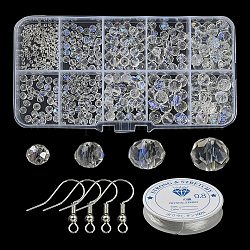 DIY-Set zur Herstellung von Armbändern und Ohrringen, inklusive transparenter Glasrondellperlen, Messing Ohrhaken, Transparent, 518~540 Stück / Set