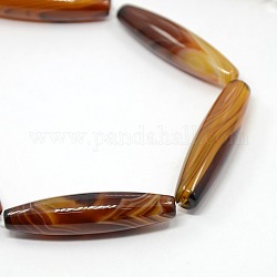 Natural Striped Agate/Banded Agate Rice Bead Strands, Elongated Oval Beads, Dyed, 40x12mm, Hole: 1mm, about 10pcs/strand, 15.7inch