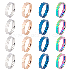 UNICRAFTALE 16pcs 4 Colors Ring Core for Wood Turning Size 7 Stainless Steel Simple Flat Plain Band Finger Ring DIY Wide Laser Engraving Finger Ring for Women Men Gift