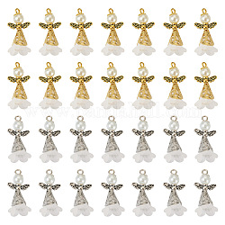 Pandahall 60pcs 2 couleurs ange pendentifs en acrylique givré, avec des perles de verre et des perles d'ailes en alliage de style tibétain, couleur mixte, 30x14x13.5mm, Trou: 2mm, 30 pcs / couleur