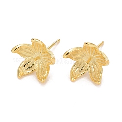 925 Sterling Silver Stud Earring Findings, For Half Drilled Beads, with 925 Stamp, Flower, Golden, 11x12mm, Pin: 0.7mm