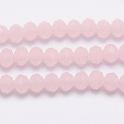 Imitatorische Jade Glasperlenstränge, facettiert, Rondell, rosa, 3.5x2.5~3 mm, Bohrung: 1 mm, ca. 139 Stk. / Strang, 14 Zoll