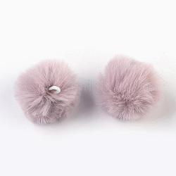 Handgemachte künstliche Kaninchenfell Pom Pom Ball bedeckt Anhänger, Fuzzy Bunny Haarballen, mit elastischer Faser, rosigbraun, 50~60 mm, Bohrung: 4x5 mm