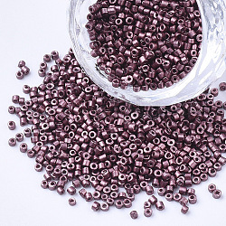 GlasZylinderförmigperlen, Perlen, Metallic-Farben, Rundloch, Sienaerde, 1.5~2x1~2 mm, Bohrung: 0.8 mm, ca. 8000 Stk. / Beutel, ca. 85~95 g / Beutel