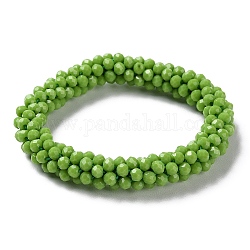 Braccialetto elastico intrecciato con perline di vetro all'uncinetto, braccialetto stile boho nepel, verde oliva, diametro interno: 1-7/8 pollice (4.9 cm)
