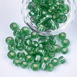 ガラスシードビーズ  銀並ぶ  ラウンド  グリーン  5~6x3~5mm  穴：1.2~2mm  約2500個/袋