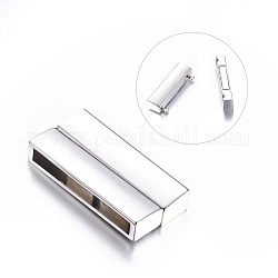 Alloy Magnetic Clasps, Rectangle, Platinum, 37x19x7mm, Hole: 34x4mm