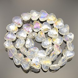 Facettes electroplate coeur plaqué couleur ab perles de verre brins, fantôme blanc, 16.5x19.5x9mm, Trou: 1mm, Environ 40 pcs/chapelet, 24.4 pouce