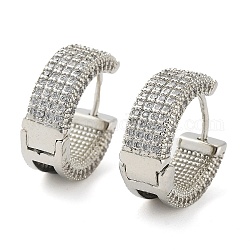 Brass Micro Pave Cubic Zirconia Hoop Earrings for Women, Platinum, 6.5x12mm