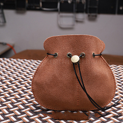 Cowhide Leather Jewelry Storage Pouches, Jewelry Drawstring Bags for Earring, Rings Bead Bracelet Storage, Sienna, 12.5x11cm