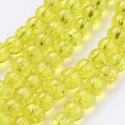 1 hebra amarillas crepitar transparente cuentas redondas de cristal hebras, 6mm, agujero: 1.3~1.6 mm, aproximamente 133 pcs / cadena, 31.4 pulgada