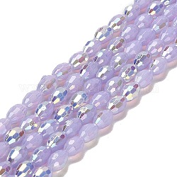 Chapelets de perles en verre peint, imitation opalite, facette, couleur ab , ovale, lilas, 4x6mm, Trou: 0.8mm, Environ 69 pcs/chapelet, 16.54~16.73'' (42~42.5 cm)