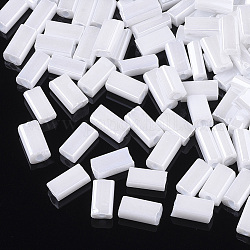 Glass Seed Beads, Opaque Colours Lustered, Round Hole, Flat Rectangle, White, 4~7x3~3.5x2~2.5mm, Hole: 1~1.2mm, about 2500pcs/bag
