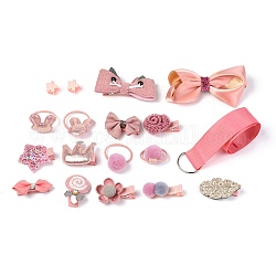18Pcs Baby Girls Hair Accessories Set, Baby Hair Clips, Hair Ponytail Holder, Bow Elastic Hair Bands Etc, Pink, 170x125x49mm