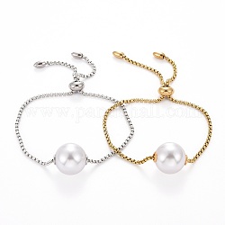 304 bracciale in acciaio inossidabile, bracciali slider, con perle rotonde in plastica finta perla e catenelle, colore misto, diametro interno: 5/8~3-1/8 pollice (1.5~7.8 cm)