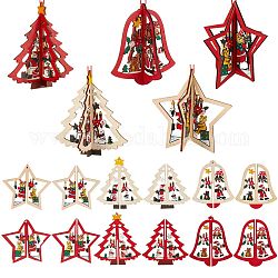 6 комплект 6 стиля рождественской елки и звезд и колокольчиков деревянных украшений, елка висит украшения, для рождественской вечеринки подарок украшение дома, разноцветные, 1 комплект / стиль