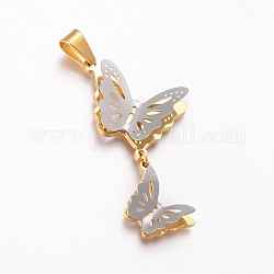 304 Stainless Steel Big Pendants, Butterfly, Golden & Stainless Steel Color, 54mm, Hole: 8x5mm