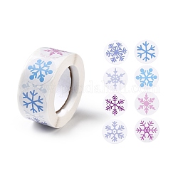 Flache runde rollenaufkleber mit weihnachtsmotiven, selbstklebende Geschenkanhänger aus Papier, für die Partei, dekorative Geschenke, Schneeflocke Muster, 25x0.1 mm, über 500pcs / roll