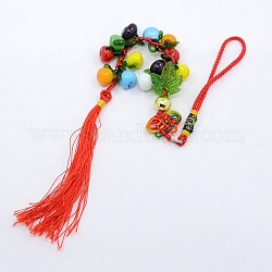 Handmade Lampwork Glass Pendant Decorations, with Nylon Cord, Pear, Colorful, 350mm