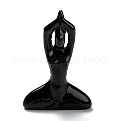 Natürliche Obsidian-Yoga-Göttin-Dekorationen, Reiki-Kristall-Heilungsgeschenk, Dekorationen für Heimdekorationen, 13~14x49~51x73 mm