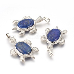 Naturales lapis lazuli colgantes, fornituras de aleación, tortuga, Platino, 49x31.5x7mm, agujero: 8x5 mm