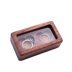2 caja de almacenamiento de regalo con anillos de pareja de madera rectangulares con ranuras para corazones, Joyero con ventana transparente y tapa magnética., tierra de siena, 8.8x5 cm