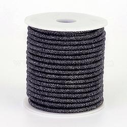 Polyester Metallic Cord, with Iron Chains Inside, Black, 4x3.5~4mm, about 18yards/roll