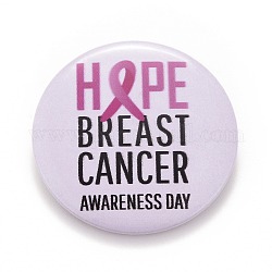 Broche de hojalata del mes de concientización sobre el cáncer de mama, insignia redonda plana rosa para bolsas de ropa chaquetas, Platino, palabra, 44x7mm