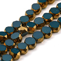 Galvanisieren Glasperlen, mit vergoldetem Rand, facettiert rund flach, Kadettenblau, 4x2.5 mm, Bohrung: 1 mm, ca. 70 Stk. / Strang, 20.87 Zoll (53 cm)
