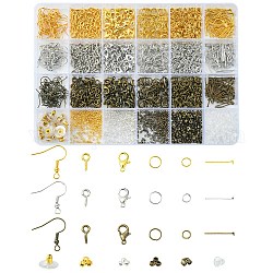 DIY Jewelry Making Finding Kit, Including Zinc Alloy Lobster Claw Clasps, Iron Earring Hooks & Screw Eye Pin Peg Bails & Jump Rings & Flat Head Pins, Brass Crimp Beads, Ear Nuts, Mixed Color