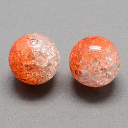 Two Tone perline crackle trasparente acrilico, metà verniciati a spruzzo, tondo, arancione scuro, 12mm, Foro: 2.5 mm, su 528 pc / 500
