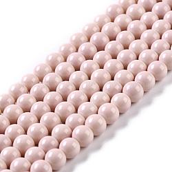 Chapelets de perles en verre peintes, cuisson des peintures, ronde, rose brumeuse, 6mm, Trou: 1.3~1.6mm, Environ 133 pcs/chapelet, 31.4 pouce