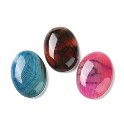 Natürliche gestreifte Achat-Cabochons, gefärbt und erhitzt, Oval, Mischfarbe, 35x25x6~7 mm