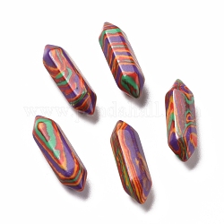 Синтетические разноцветные малахитовые бусины, без отверстия , граненые, точка с двойным окончанием, 22~23x6x6 мм
