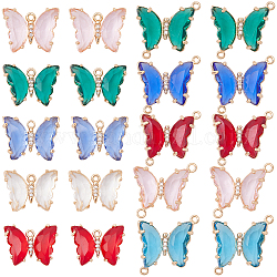 Sunnyclue bricolage kit de fabrication de bijoux papillon, y compris 20pcs 4 breloques et pendentifs de connecteur de verre en laiton de style, couleur mixte, 15.5~20.5x20~21.5x4~5mm, Trou: 1.2~1.8mm, 2 pièces / style