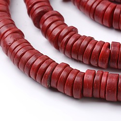 Noix de coco naturelle rond plat brins de perles, rouge, 12x2~5mm, Trou: 3mm, Environ 104 pcs/chapelet, 15.4 pouce