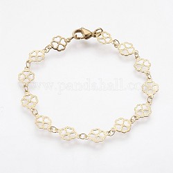 Ion Plating(IP) 304 Stainless Steel Chain Bracelets, with Lobster Claw Clasps, Clover, Golden, 7-3/4 inch(19.6cm)
