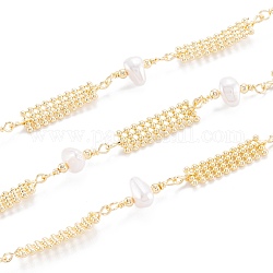 3.28 pied chaîne de perles en laiton fait à la main, avec perle imitation plastique ccb, bande de perles en laiton, Plaqué longue durée, non soudée, or clair, bande: 17x6x1.5mm, perle: 18x8x6 mm