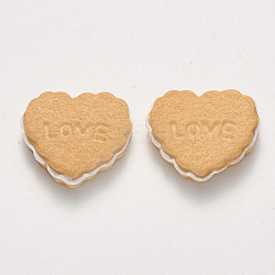 Cabochons décodés en résine, imitation de biscuits alimentaires, coeur avec l'amour des mots, blé, 18x20~21x6mm