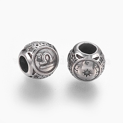 316 Surgical Stainless Steel European Beads, Large Hole Beads, Rondelle, Libra, Antique Silver, 10x9mm, Hole: 4mm