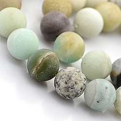 Perles rondes d'amazonite de fleurs givrées naturelles, 6mm, Trou: 1mm, 63 pcs / chapelet, 15.5 pouce