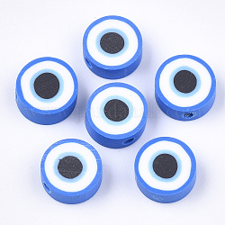 Бусины из полимерной глины , плоские круглые с глаз, королевский синий, 10.5x4~4.5 мм, отверстие : 1.4~1.6 мм