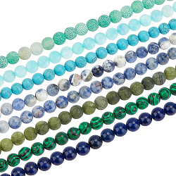 Olycraft 8 brins 8 brins de perles de pierres précieuses naturelles et synthétiques, ronde, couleur mixte, 8~9mm, Trou: 1mm, Environ 45~50 pcs/chapelet, 15.3 pouce, 1 brin / style