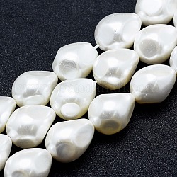 Electroplate Shell Pearl Beads Strands, Faceted, teardrop, White, 18x13~14mm, Hole: 1mm, about 22pcs/strand, 15.7 inch(40cm)