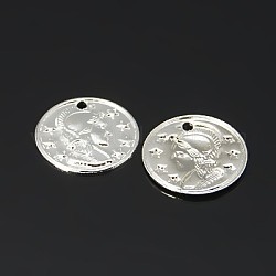 Brass Pendants, Lead Free and Cadmium Free, Coin, Silver Color, Size: about 10mm in diameter, 0.5mm thick, hole: 1mm