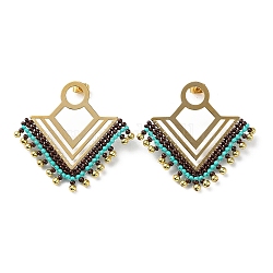 Boucles d'oreilles pendantes en forme de triangle en verre tissé et perles en laiton avec placage sous vide 304 épingles en acier inoxydable, or, 45x47mm