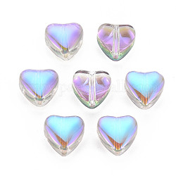 Galvanoplastie perles de verre transparentes, demi-plaqué, cœur, Prune, 8x8x5mm, Trou: 1mm