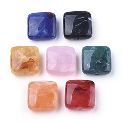 Акриловые бусины, имитация драгоценных камней, квадратный, разноцветные, 20x20x8.5 мм, отверстие : 1.5 мм, Около 160 шт / 500 г