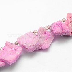 Galvani natürliche Achat Perle Stränge, druzy Achat, Nuggets, gefärbt, rosa, 22~37x14~17x17~21 mm, Bohrung: 1.5 mm, ca. 8 Stk. / Strang, 5 Zoll