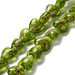 Fili di perline murano fatto a mano, cuore, verde oliva, 15.5~16.5x15.5~16x8~9.5mm, Foro: 1.2 mm, circa 28pcs/filo, 15.35 pollice (39 cm)
